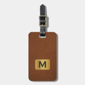 Aangepaste Eenvoudige Sabel Leer Gouden Monogram  Bagagelabel (Voorkant verticaal)