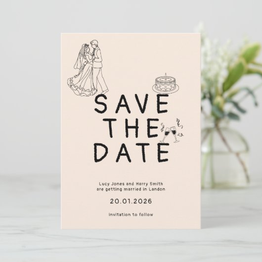 Aangepaste eenvoudige uitnodiging met bruid- en br (Staand voorkant)