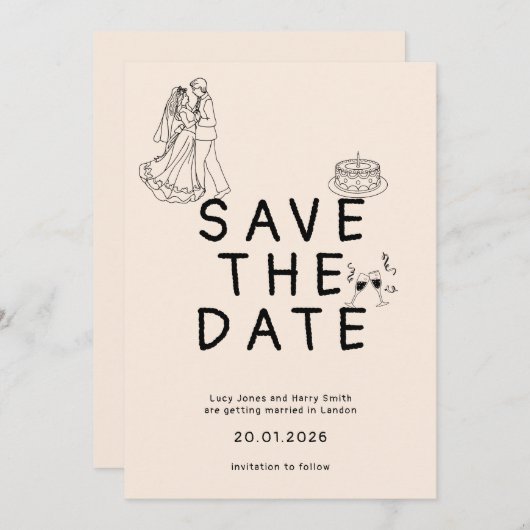 Aangepaste eenvoudige uitnodiging met bruid- en br (Voorkant / Achterkant)