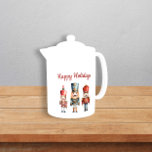 Aangepaste eenvoudige waterverf Nutcracker Kerst Theepot<br><div class="desc">Traditionele kerstvakantie theepot. Design beschikt over een schattige Nutcrackers allemaal in een prachtige waterverven waardoor het een traditioneel vintage gevoel geeft. Als u hulp nodig heeft bij dit ontwerp neem dan contact met mij op via mijn zazzle store messenger en zal u graag helpen. janine bij willow spring studio</div>