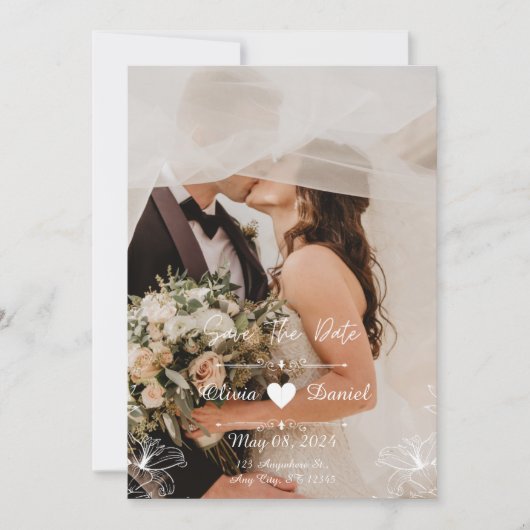 Aangepaste Eenvoudige Zwart & Wit Fotobruiloft Kaart (Voorkant)