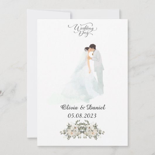 Aangepaste Eenvoudige Zwart & Wit Fotobruiloft Kaart (Achterkant)