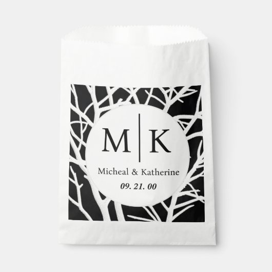 Aangepaste Eenvoudige Zwarte En Witte Monogram Tak Bedankzakje (Voorkant)