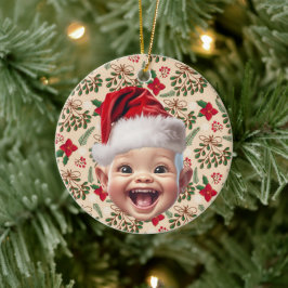 Aangepaste Eerste Baby Gezicht Kerstman Hoed Kerst Keramisch Ornament
