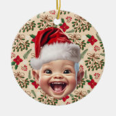 Aangepaste Eerste Baby Gezicht Kerstman Hoed Kerst Keramisch Ornament (Voorkant)