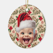 Aangepaste Eerste Baby Gezicht Kerstman Hoed Kerst Keramisch Ornament (Links)