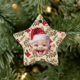 Aangepaste Eerste Baby Gezicht Kerstman Hoed Kerst Keramisch Ornament