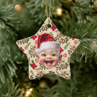Aangepaste Eerste Baby Gezicht Kerstman Hoed Kerst Keramisch Ornament