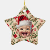 Aangepaste Eerste Baby Gezicht Kerstman Hoed Kerst Keramisch Ornament (Voorkant)