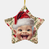 Aangepaste Eerste Baby Gezicht Kerstman Hoed Kerst Keramisch Ornament (Achterkant)