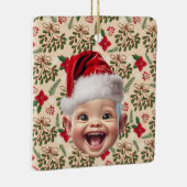 Aangepaste Eerste Baby Gezicht Kerstman Hoed Kerst Keramisch Ornament (Rechts)