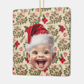 Aangepaste Eerste Baby Gezicht Kerstman Hoed Kerst Keramisch Ornament (Links)