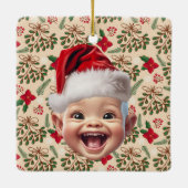 Aangepaste Eerste Baby Gezicht Kerstman Hoed Kerst Keramisch Ornament (Achterkant)