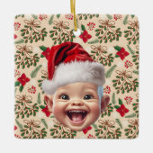 Aangepaste Eerste Baby Gezicht Kerstman Hoed Kerst Keramisch Ornament (Voorkant)