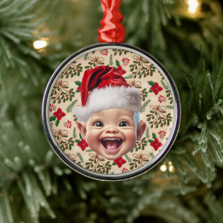 Aangepaste Eerste Baby Gezicht Kerstman Hoed Kerst Metalen Ornament