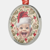 Aangepaste Eerste Baby Gezicht Kerstman Hoed Kerst Metalen Ornament (Links)