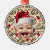 Aangepaste Eerste Baby Gezicht Kerstman Hoed Kerst Metalen Ornament (Voorkant)