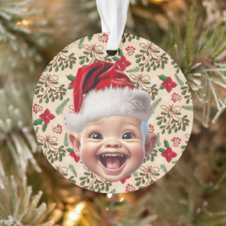 Aangepaste Eerste Baby Gezicht Kerstman Hoed Kerst Ornament