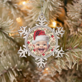 Aangepaste Eerste Baby Gezicht Kerstman Hoed Kerst Tin Sneeuwvlok Ornament