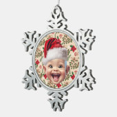 Aangepaste Eerste Baby Gezicht Kerstman Hoed Kerst Tin Sneeuwvlok Ornament (Rechts)