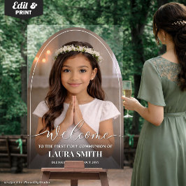 Aangepaste Eerste Communie Acrylboog, Foto Welkom Acryl Bord