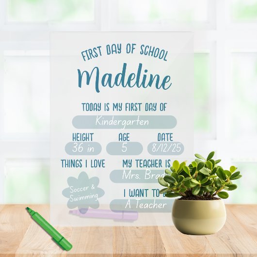 Aangepaste eerste dag van school vul in acryl bord