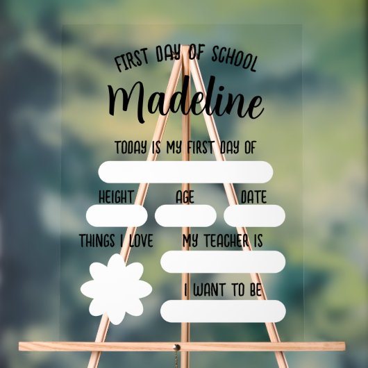 Aangepaste eerste dag van school vul in acryl bord (Neutraal)