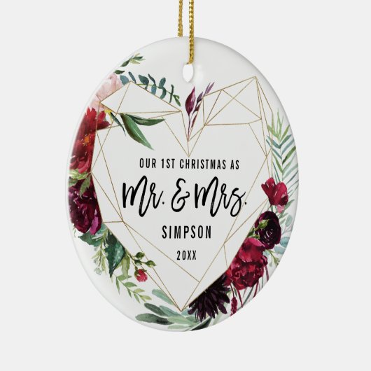 Aangepaste eerste kerst als de heer en mevrouw | F Keramisch Ornament (Rechts)