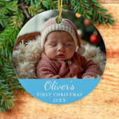 Aangepaste eerste kerst Baby foto blauw Keramisch Ornament
