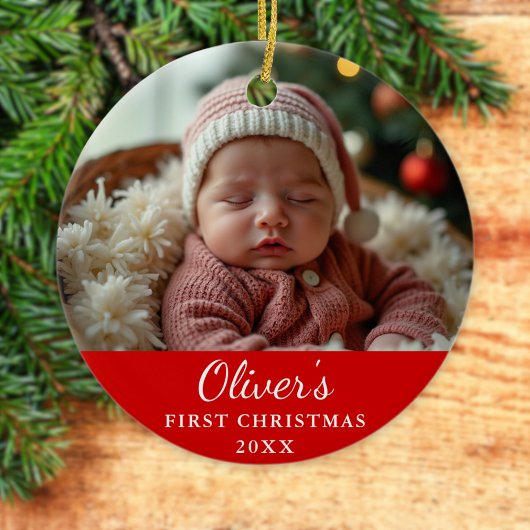 Aangepaste eerste kerst Baby foto rood Keramisch Ornament