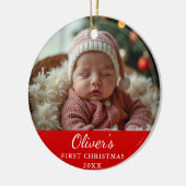 Aangepaste eerste kerst Baby foto rood Keramisch Ornament (Links)