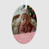 Aangepaste eerste kerst Baby foto roze Ornament (voorkant)