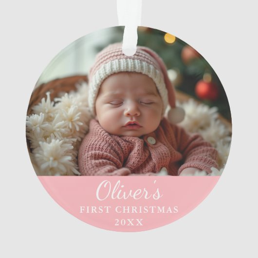Aangepaste eerste kerst Baby foto roze Ornament (achterkant)