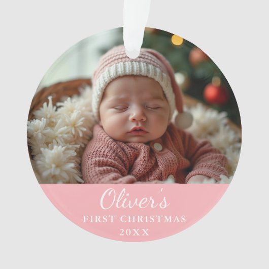 Aangepaste eerste kerst Baby foto roze Ornament (voorkant)