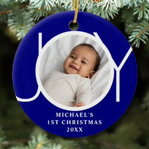Aangepaste eerste kerst foto van baby jongen Joy B Keramisch Ornament