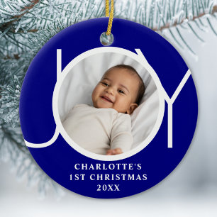 Aangepaste eerste kerst foto van baby meisje Joy B Keramisch Ornament
