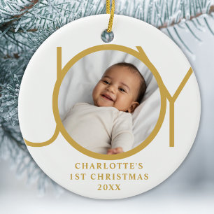 Aangepaste eerste kerst foto van baby meisje Joy G Keramisch Ornament