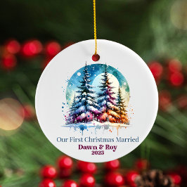 Aangepaste eerste kerst getrouwd, persoonlijk cade keramisch ornament
