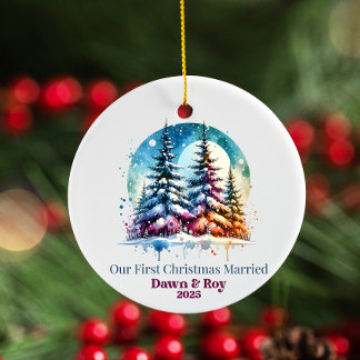 Aangepaste eerste kerst getrouwd, persoonlijk cade keramisch ornament