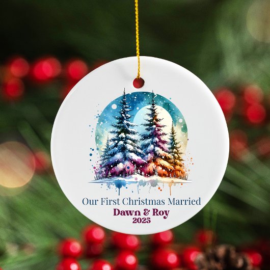Aangepaste eerste kerst getrouwd, persoonlijk cade keramisch ornament