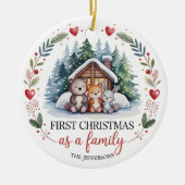 Aangepaste eerste kerst met het gezin keramisch ornament (Voorkant)