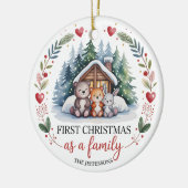 Aangepaste eerste kerst met het gezin keramisch ornament (Links)