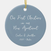 Aangepaste eerste kerst Nieuw appartement Blauwe f Keramisch Ornament (Voorkant)