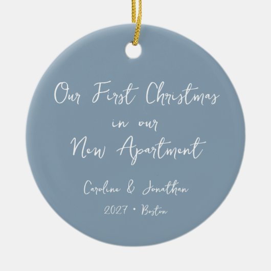 Aangepaste eerste kerst Nieuw appartement Blauwe f Keramisch Ornament (Voorkant)