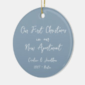 Aangepaste eerste kerst Nieuw appartement Blauwe f Keramisch Ornament (Links)