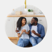 Aangepaste eerste kerst Nieuw appartement Blauwe f Keramisch Ornament (Achterkant)