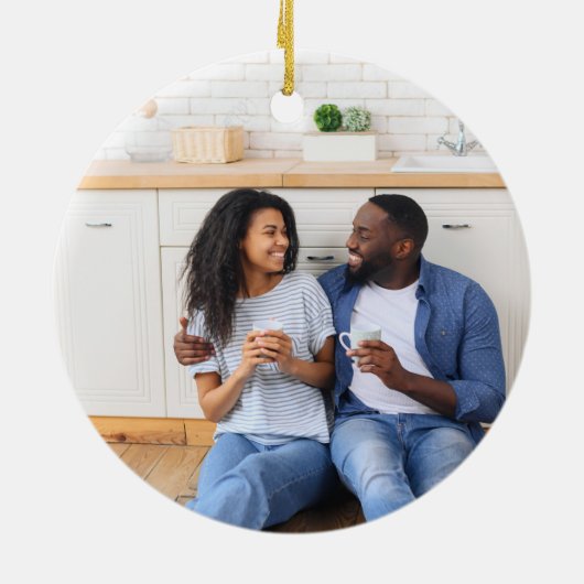 Aangepaste eerste kerst Nieuw appartement Blauwe f Keramisch Ornament (Achterkant)