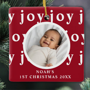 Aangepaste eerste kerst van baby foto rood keramisch ornament