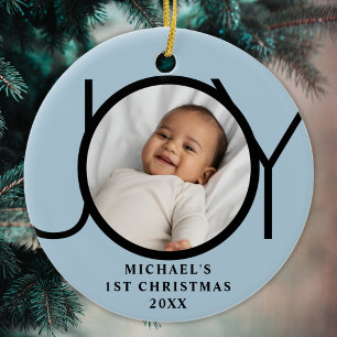 Aangepaste eerste kerst van baby jongen met foto b keramisch ornament