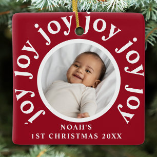 Aangepaste eerste kerst van de baby foto rood keramisch ornament